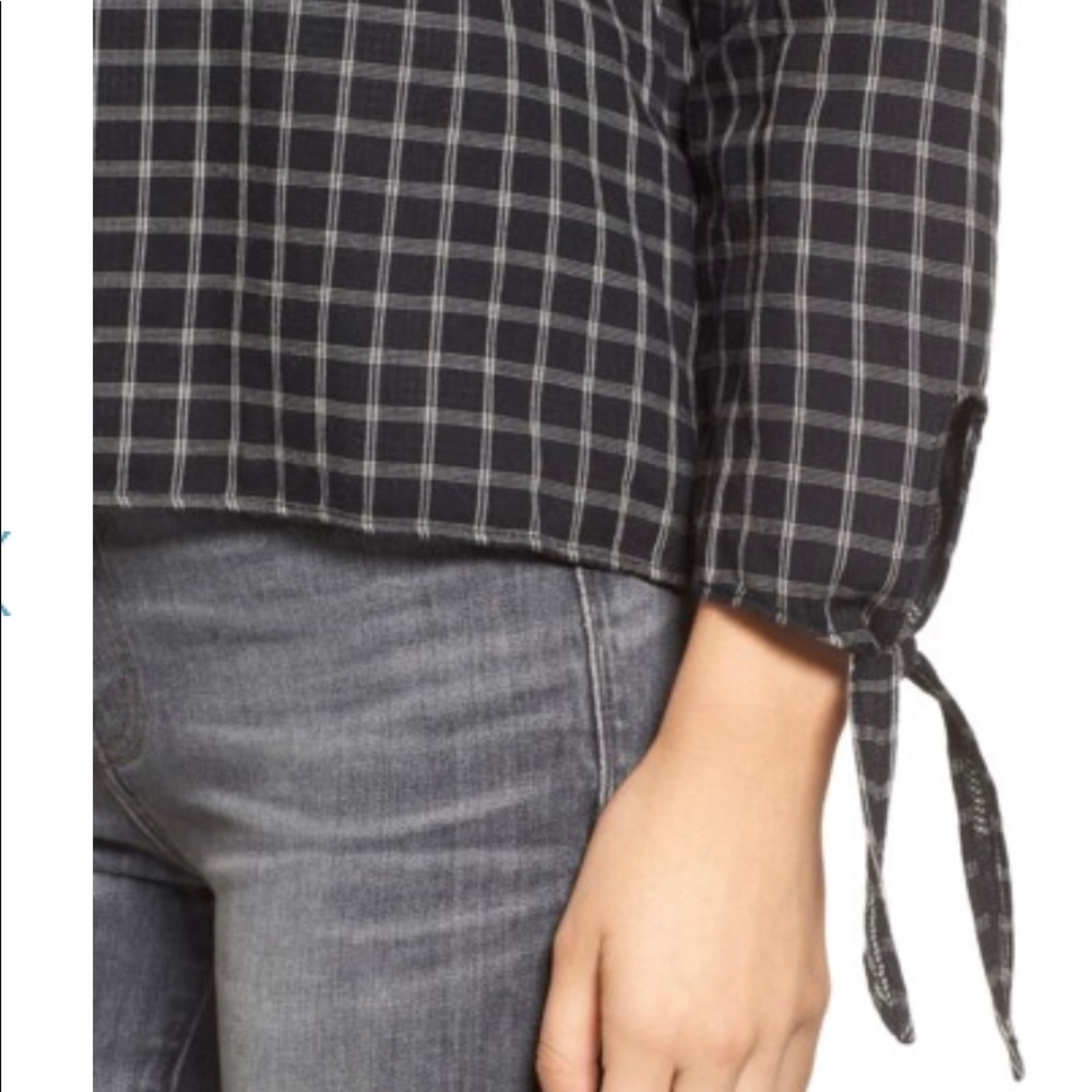 Madewell Plaid Off the Shoulder Top Black - Picture 4 of 5